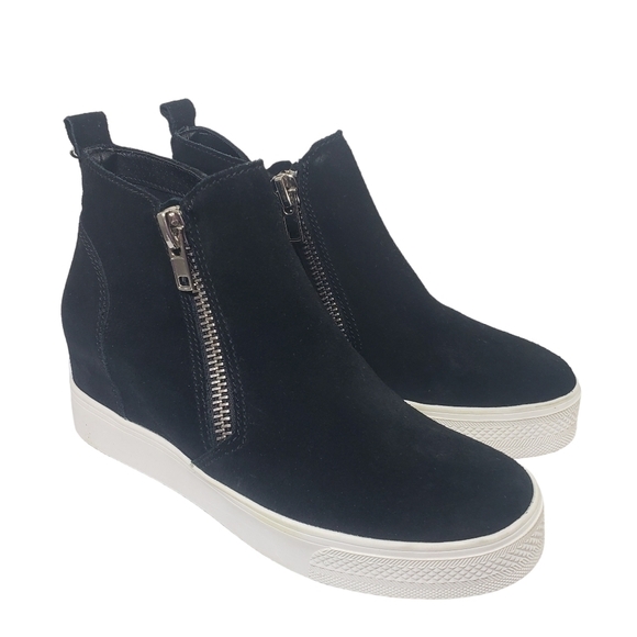Steve Madden Wedgie Black Suede High Top Zip Pull on Sneakers Sz 8M - Picture 3 of 11